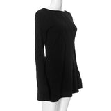 Long sleeve textured crewneck solid mini dress