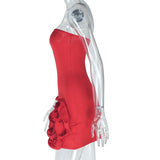 Vestido mini de tubo con espalda descubierta y apliques de flores 