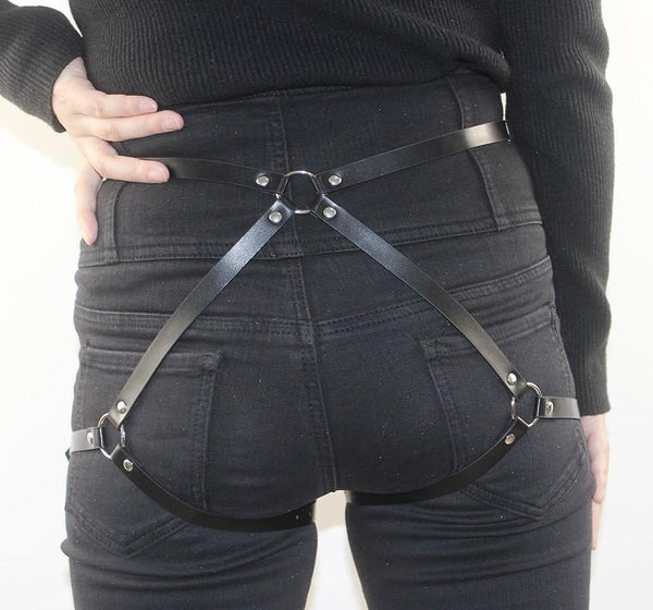 PU leather o ring solid garter belt