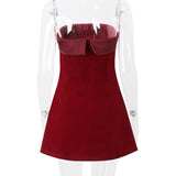 Zip-up slit velvet backless solid tube mini dress