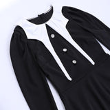 Robe midi zippée à manches longues et col ras du cou avec boutons appliqués 