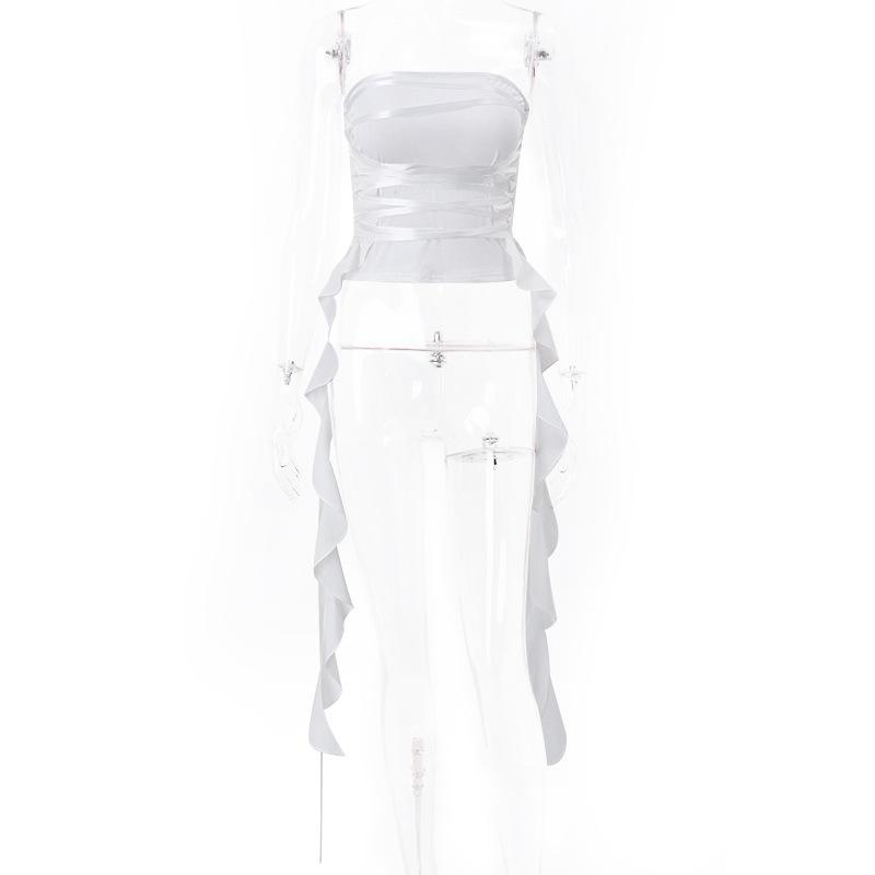 Ribbon lace up corset backless tube top
