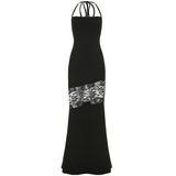 Robe longue fendue en dentelle à col carré et à nouer soi-même 