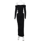 Off shoulder long sleeve hollow out maxi dress
