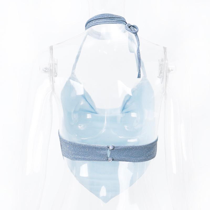 Halter self tie button cowl neck backless top