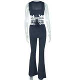 Ensemble pantalon uni à col carré et fermeture éclair à nouer soi-même 