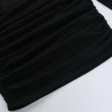 Long sleeve lace hollow out ruched self tie mini dress
