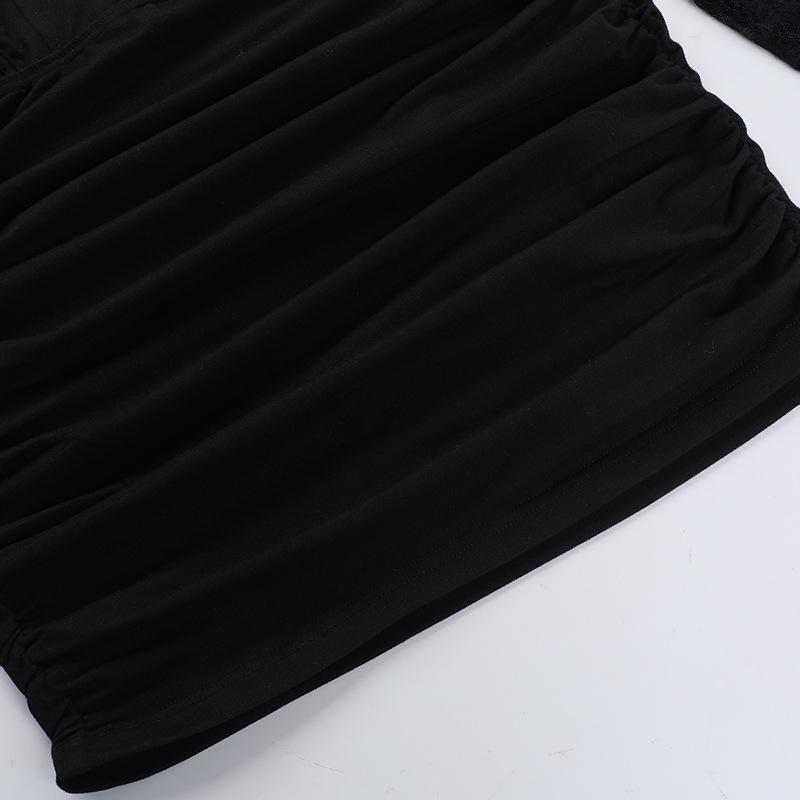 Long sleeve lace hollow out ruched self tie mini dress