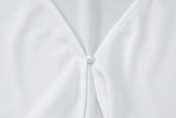 Long flared sleeve v neck button solid midi skirt set