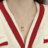Bowknot faux pearl bell decor necklace