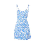 Mini-robe caraco dos nu à imprimé fleuri et à nouer soi-même 