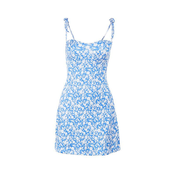 Mini-robe caraco dos nu à imprimé fleuri et à nouer soi-même 