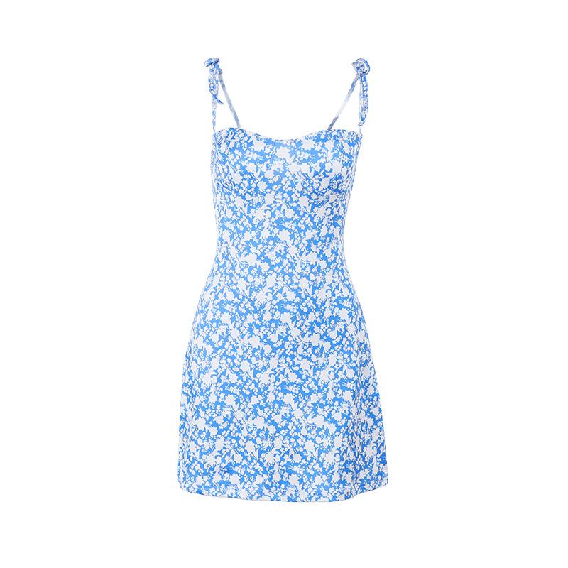 Mini-robe caraco dos nu à imprimé fleuri et à nouer soi-même 