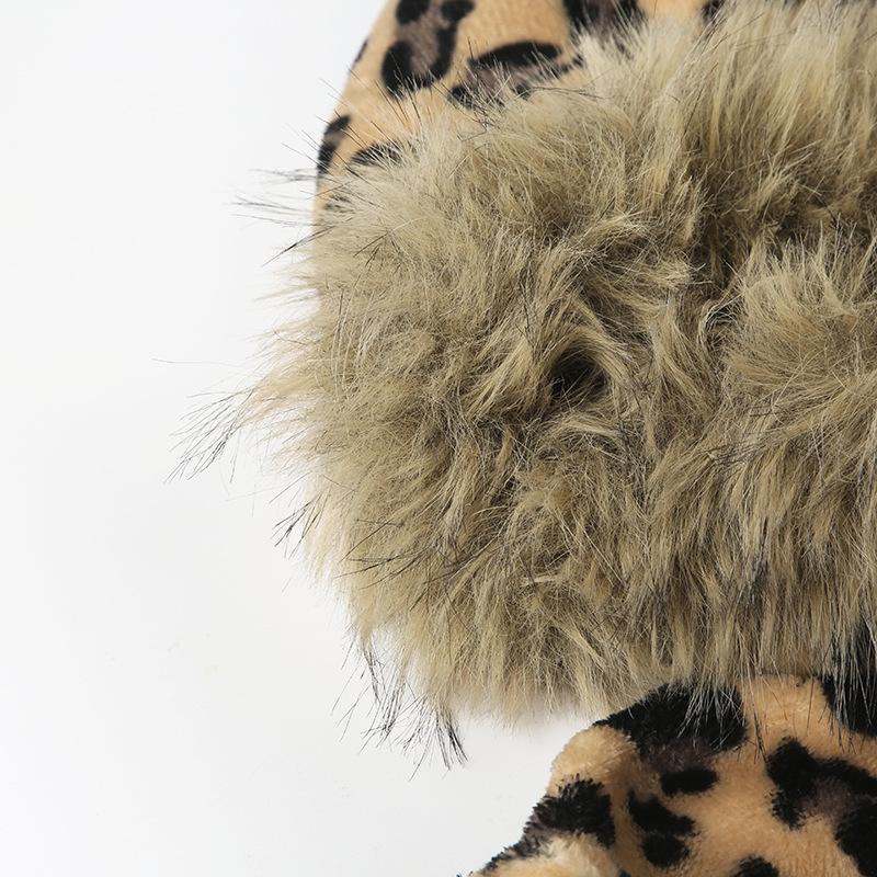Sweat à capuche à manches longues et haut moelleux à imprimé léopard avec fermeture éclair 