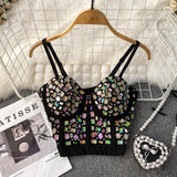 Top camisola acolchado con cuello en V y cuentas con botones 