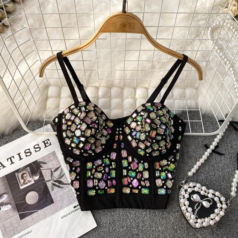 Top camisola acolchado con cuello en V y cuentas con botones 
