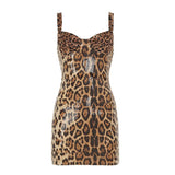Vestido mini de tirantes con escote en V y estampado de leopardo con purpurina y espalda descubierta 