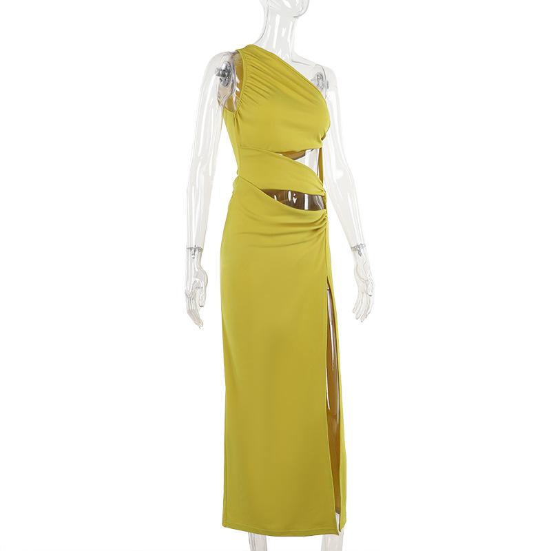 Mini-robe asymétrique froncée à fente creuse irrégulière 