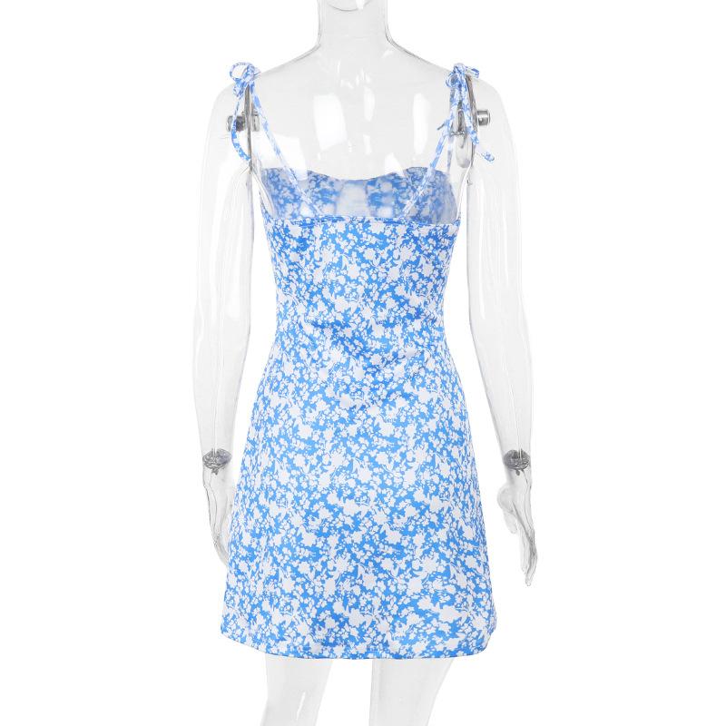 Mini-robe caraco dos nu à imprimé fleuri et à nouer soi-même 