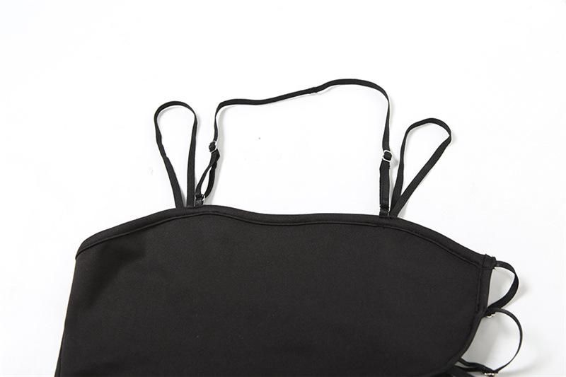 Vestido midi de tirantes finos con cuello halter, abertura y aro en forma de O irregular 