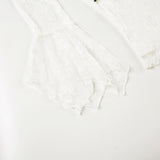 Long sleeve v neck flower lace hem ruffle top