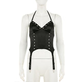 Top liso sin espalda, cuello en V y lazo tipo halter 