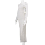 Hollow out long sleeve lace hem bowknot maxi dress