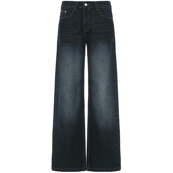 Jean taille basse contrasté avec poches zippées et boutons 