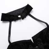 Halter button hollow out backless print top