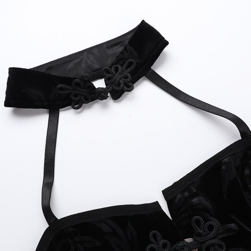 Halter button hollow out backless print top