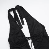Halter self tie deep V neck lace backless jumpsuit
