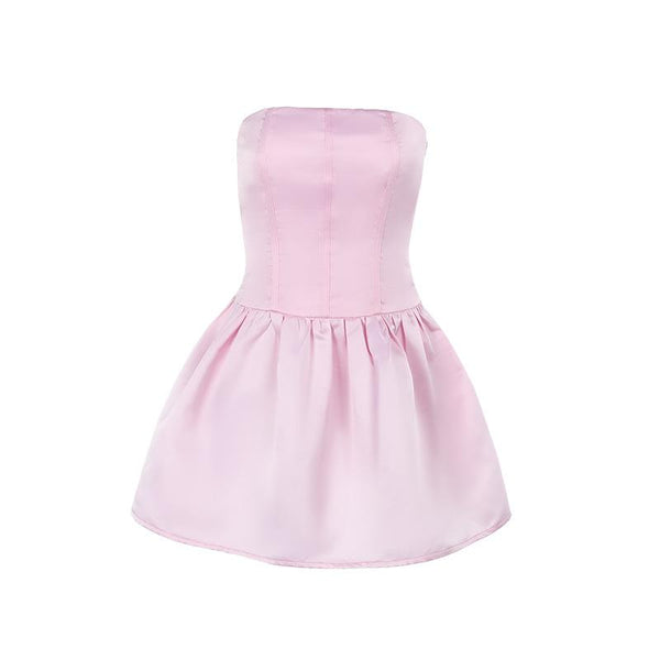 Mini-robe tube unie en satin froncé à smocks 