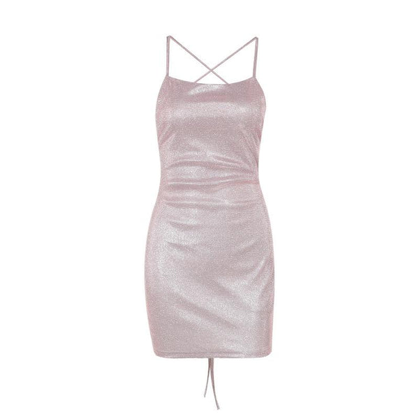 Robe courte à encolure carrée et dos croisé 