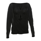 Long sleeve ruched button hollow out 2 piece top