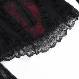 Long sleeve lace hem square neck self tie top