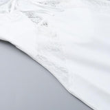 Robe midi froncée en dentelle à col en V et à nouer dans le dos 