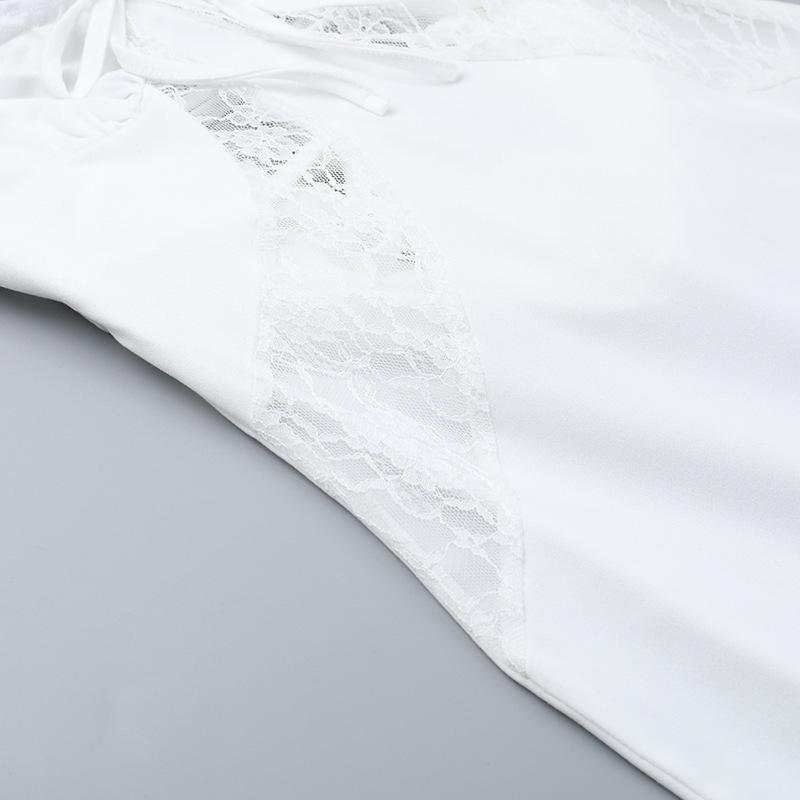Robe midi froncée en dentelle à col en V et à nouer dans le dos 