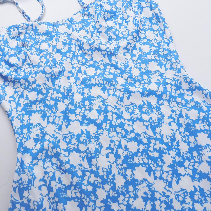 Mini-robe caraco dos nu à imprimé fleuri et à nouer soi-même 