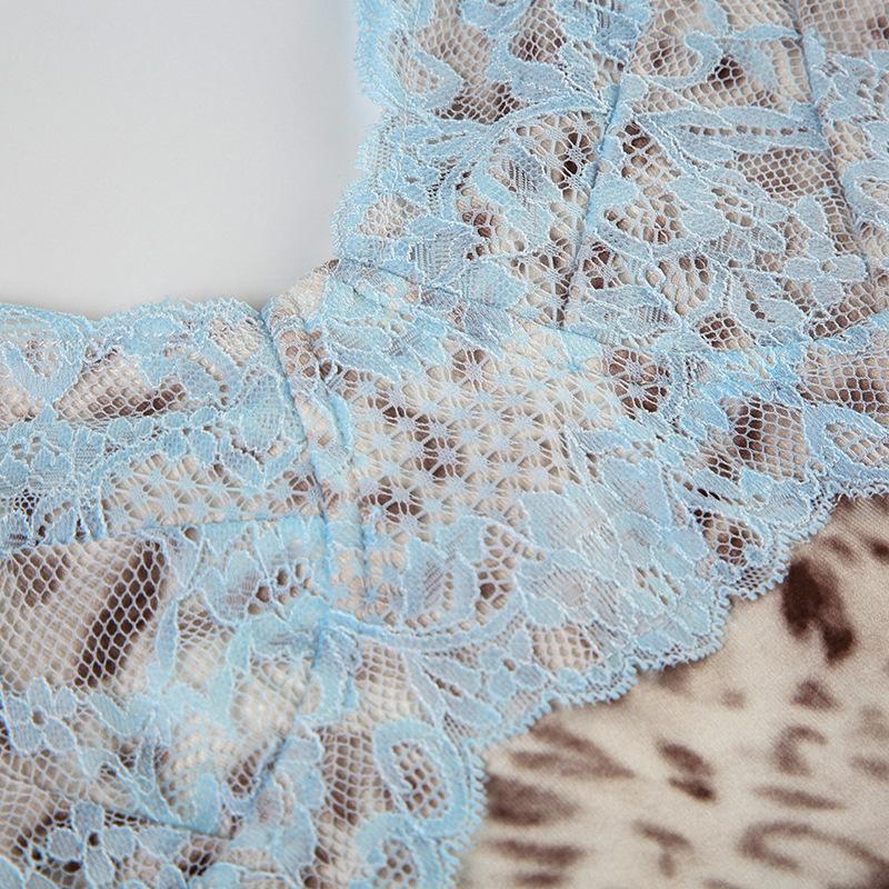 Leopard print v neck lace hem cami mini dress