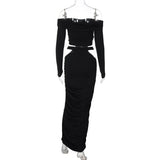 Off shoulder long sleeve hollow out maxi dress