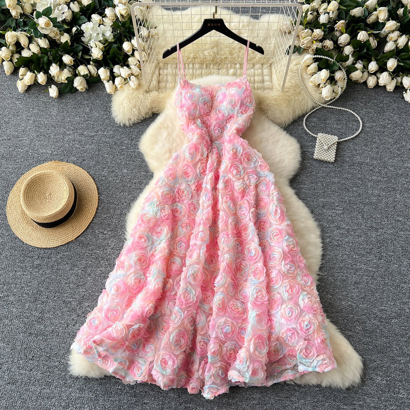 Vestido largo camisola con cuello en U y cremallera y apliques florales 