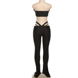 Feather hollow out low rise solid tube pant set