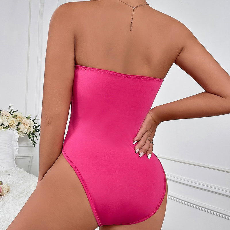 Body dos nu à pompons et col en cœur 