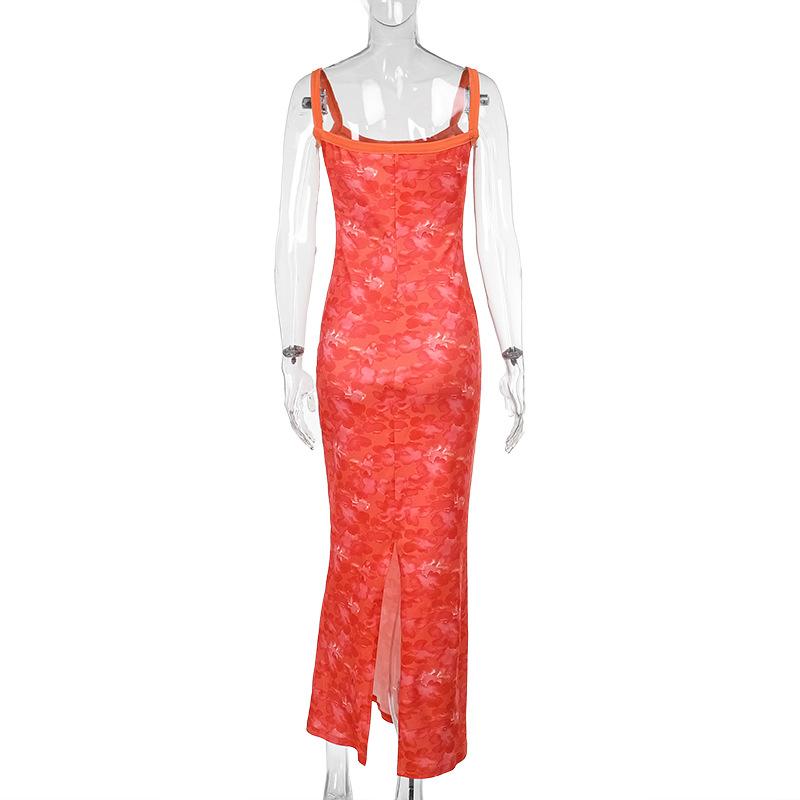 Mini-robe camisole dos nu à imprimé fleuri et col en U fendu 