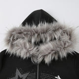 Sudadera con capucha y lazo de manga larga con cuentas y cremallera 