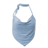 Halter self tie button cowl neck backless top