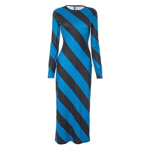 Robe midi à manches longues, col ras du cou et fentes en sergé imprimé 