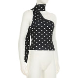 Haut asymétrique dos nu à pois irréguliers 