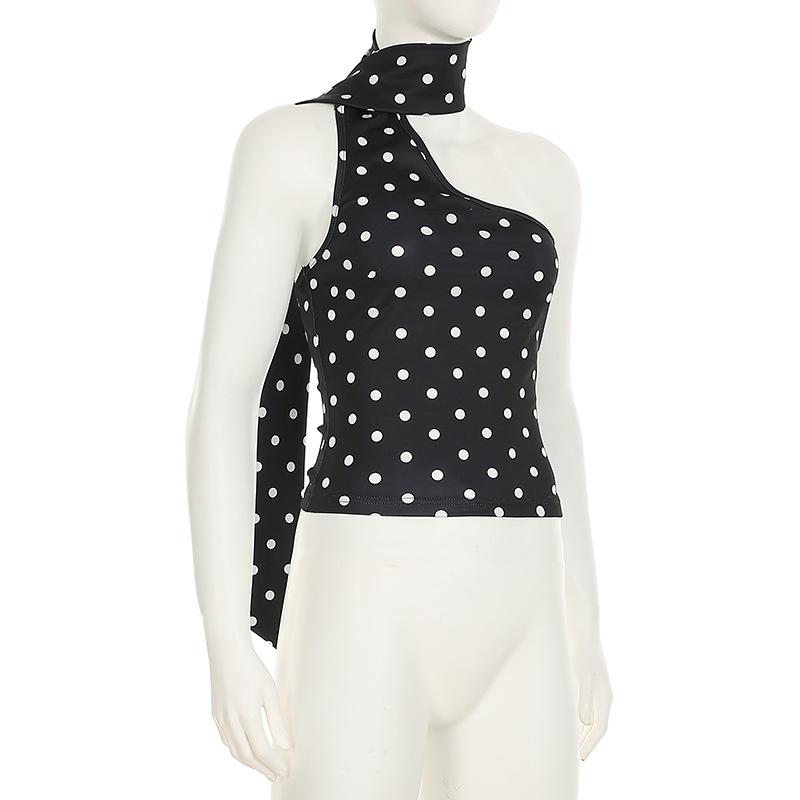 Haut asymétrique dos nu à pois irréguliers 