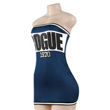 Vestido mini de tubo con contraste, espalda descubierta y estampado de letras 